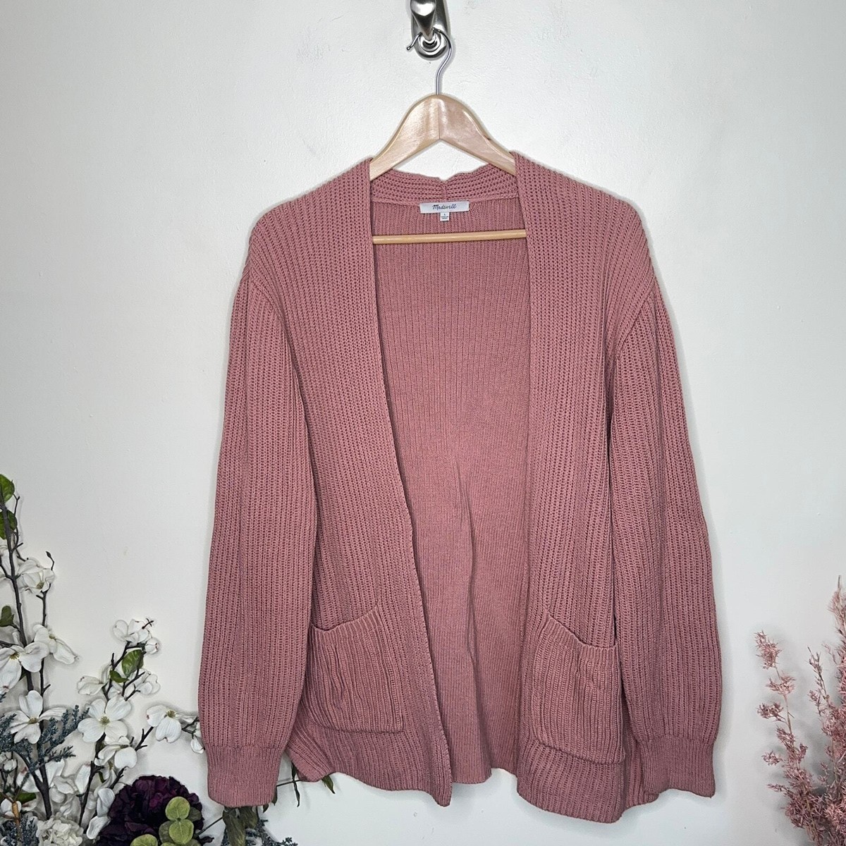 MADEWELL Nolan Ribbed Cardigan Sweater Dried Petal Pink {3G9}