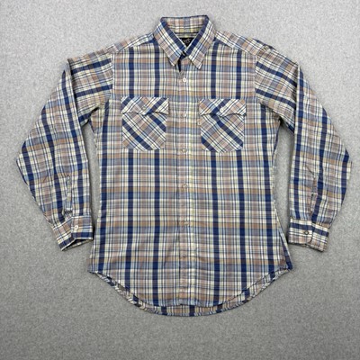 Vintage Levis Shirt Mens Medium Blue Plaid 70s Tapered Western Long Sleeve