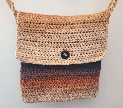 Handmade Crochet Crossbody Bag Acrylic Yarn Boho Brown Ombre USA