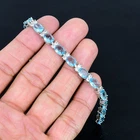 Swiss Blue Topaz 925 Sterling Silver Oval Handmade CZ Jewelry Bracelet 7" PT 451