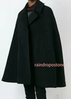 Men's Wool Blend Trench Overcoat Cloak Cape Lapel Jackets Black Fashion Casual