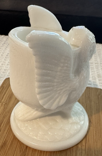 Porta stuzzicadenti vintage MCM Westmoreland opalescente bambino gufo bianco vetro latte - Foto 2 di 7