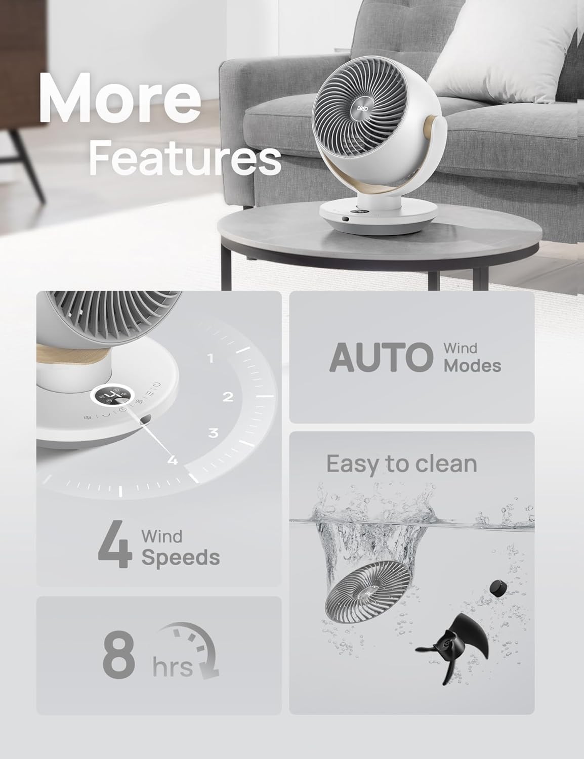 Ultra-Quiet 11-Inch Remote Fan with Adjustable Tilt - Modern Air Circulation