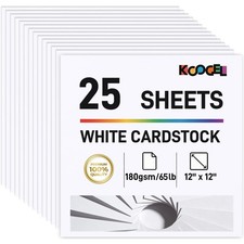 25 Sheets 12x12 White Cardstock Paper 65LB/180GSM Square Scrapbook Project