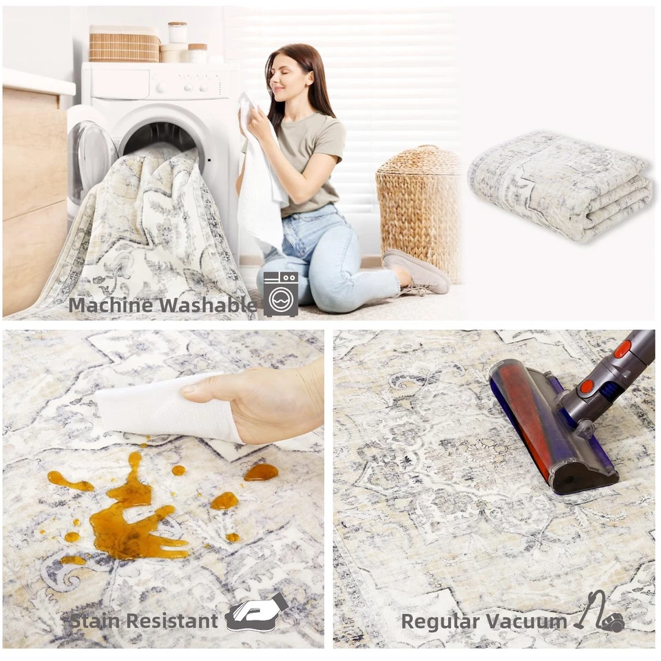 Alfombra suave corredor 2'6"x8', alfombra de entrada de cocina, antideslizante, beige Foto 4 de 4