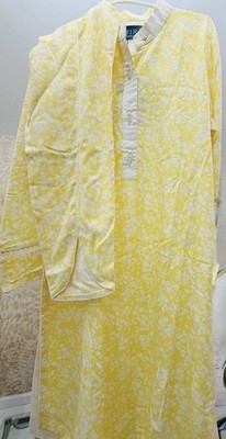 AMIR Women s Yellow Floral Cotton Kurta/Kurti Tunic Top Size S