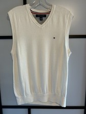 Tommy Hilfiger Sweater Vest Mens Large Cream Color Cotton Blend