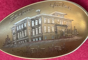 Kent Washington Old School House 5 3/8" Gold Washed Sterling Souvenir Spoon 19g