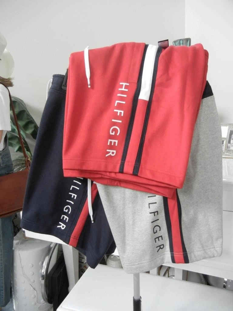 TOMMY HILFIGER LIAM RED NAVY GREY COTTON DRAWSTRING SWEAT SHORTS NWT X-LARGE $70