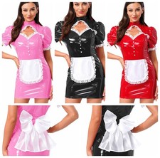 Womens Costume Festival Uniform Big Bow Dress Role Play Mock Neck Nightclub