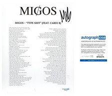 MURDA BEATZ SIGNED MIGOS TYPE S*** LYRIC SHEET - ACOA COA