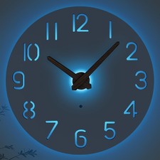 JoFomp LED Wooden Wall Clocks Battery Operated, 10 Inch 10 Inch, Blue Light 