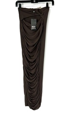 Ego NWT strapless ruched Midi dress women s Size 4 Brown Slit Stretch