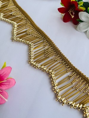 Gold Beaded Scalloped Fringe Lace - 2.75 Inch Wide Decorative Trim, 1 Yard