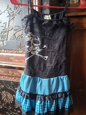 Y2k Kids Dress Skull Ripped Look Lace Size 8-10 Goth Punk Rock