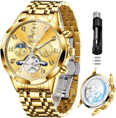 Diamond-Studded Luxury Skeleton Automatic Men's Watch with Calendar