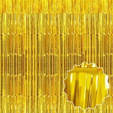 3 Pack Gold Foil Fringe Curtains Backdrop, 3.28 x 6.6 Ft, Metallic Tinsel