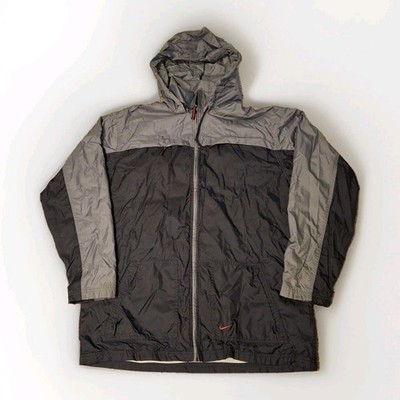 Vintage Nike Jacket Mens XL Gray Hooded Windbreaker Jersey Lined Swoosh 000