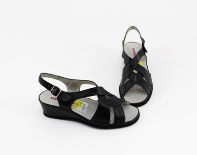 Sandalen medicus Keilabsatz Schnalle Leder schwarz Gr. 37,5