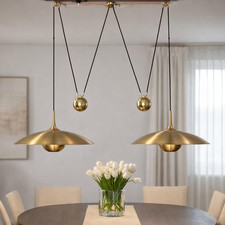 Lampada a sospensione a 2 luci in ottone italiano metà secolo | Plafoniera mo...