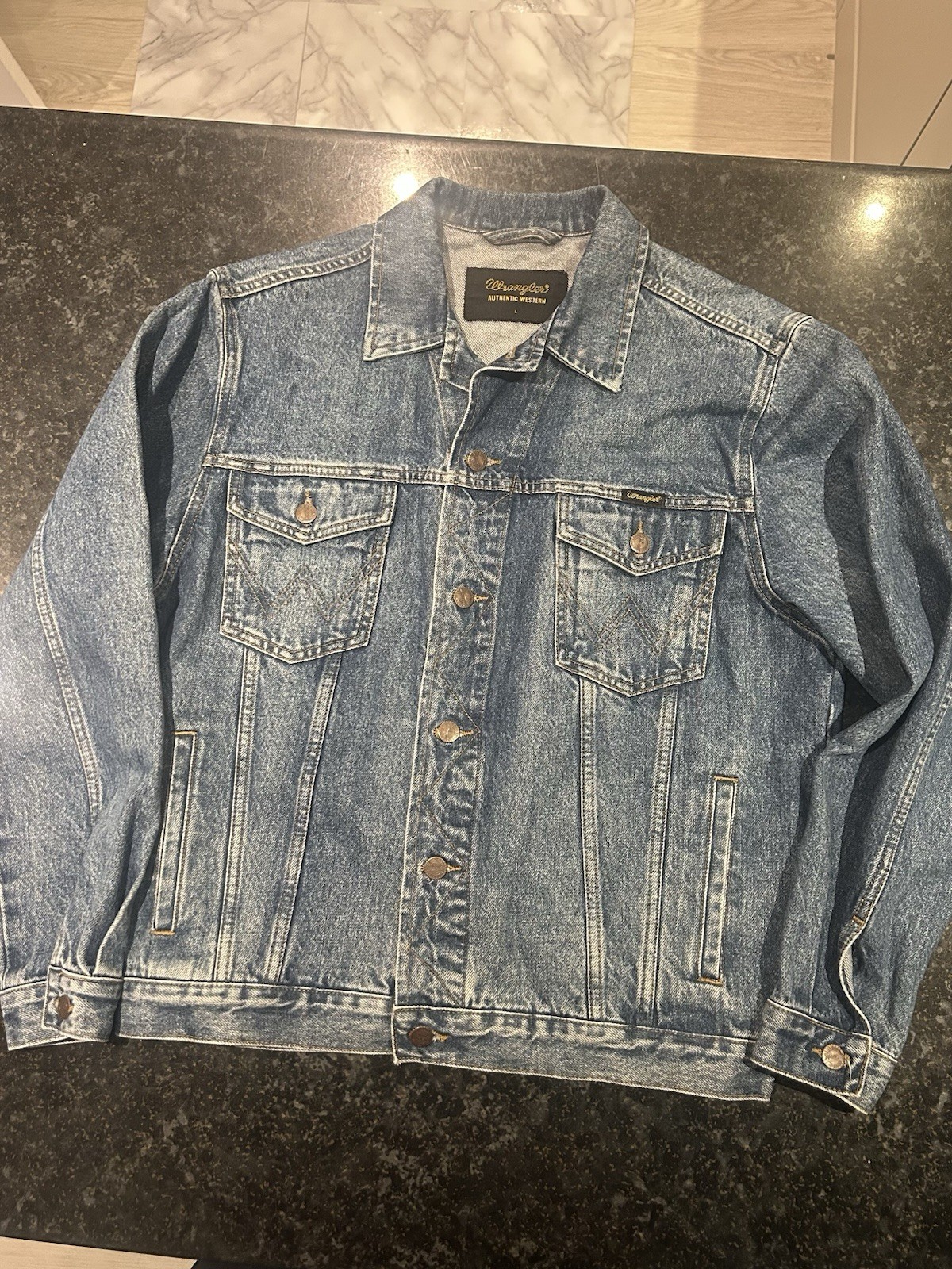Wrangler Authentic Western Denim Jacket Men's Large Blue Vintage Classic Casual