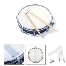 Glarry Metal & Poplar Wood 13 x 3.5" Marching Snare Drum & Drum Stick Black