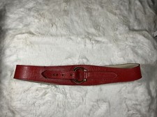 Calderon Red TVintage Belt Leather 1.5  Thick Size M Medium w Gold Tone Buckle