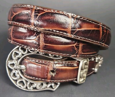 Brighton Brown Croc Embossed Leather Belt Silver Buckle W  display picture 1
