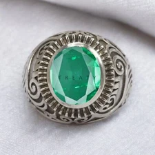 Emerald Oval Cut Gemstone With 925 Sterling Silver Ring For Men's #928 *