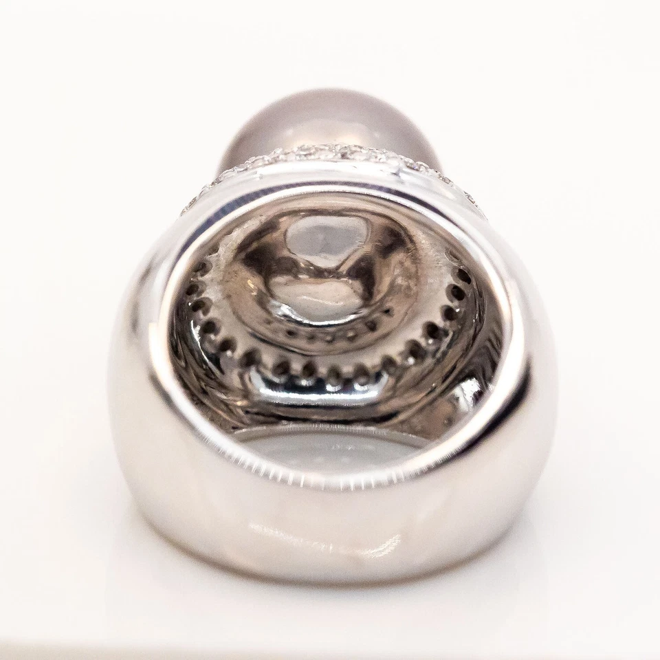Bague 18K/750 Or Blanc Perle De Tahiti Diamants Taille 52 20g - Valeur 10.000€ - Photo 3/3