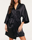 Victoria's Secret Black Satin Polyester Izabella Short Robe Tie Waist One Size — photo 1