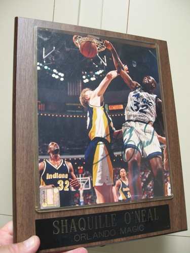Shaquille O'Neal Signed Photo on Wall Plaque+ COA, Orlando 1994 dunking on Smits