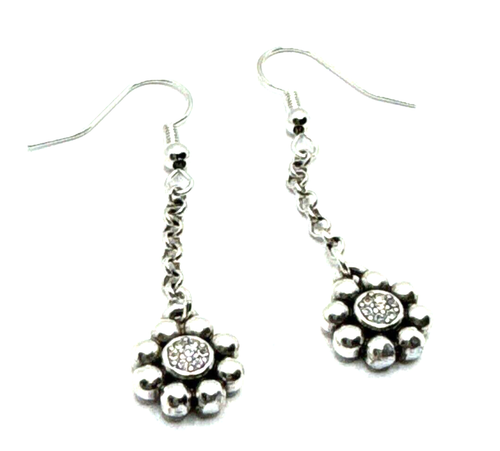 Brighton Meridian Petite Dangle Flowers Crystal Center Custom Silver Earrings - Picture 4 of 7