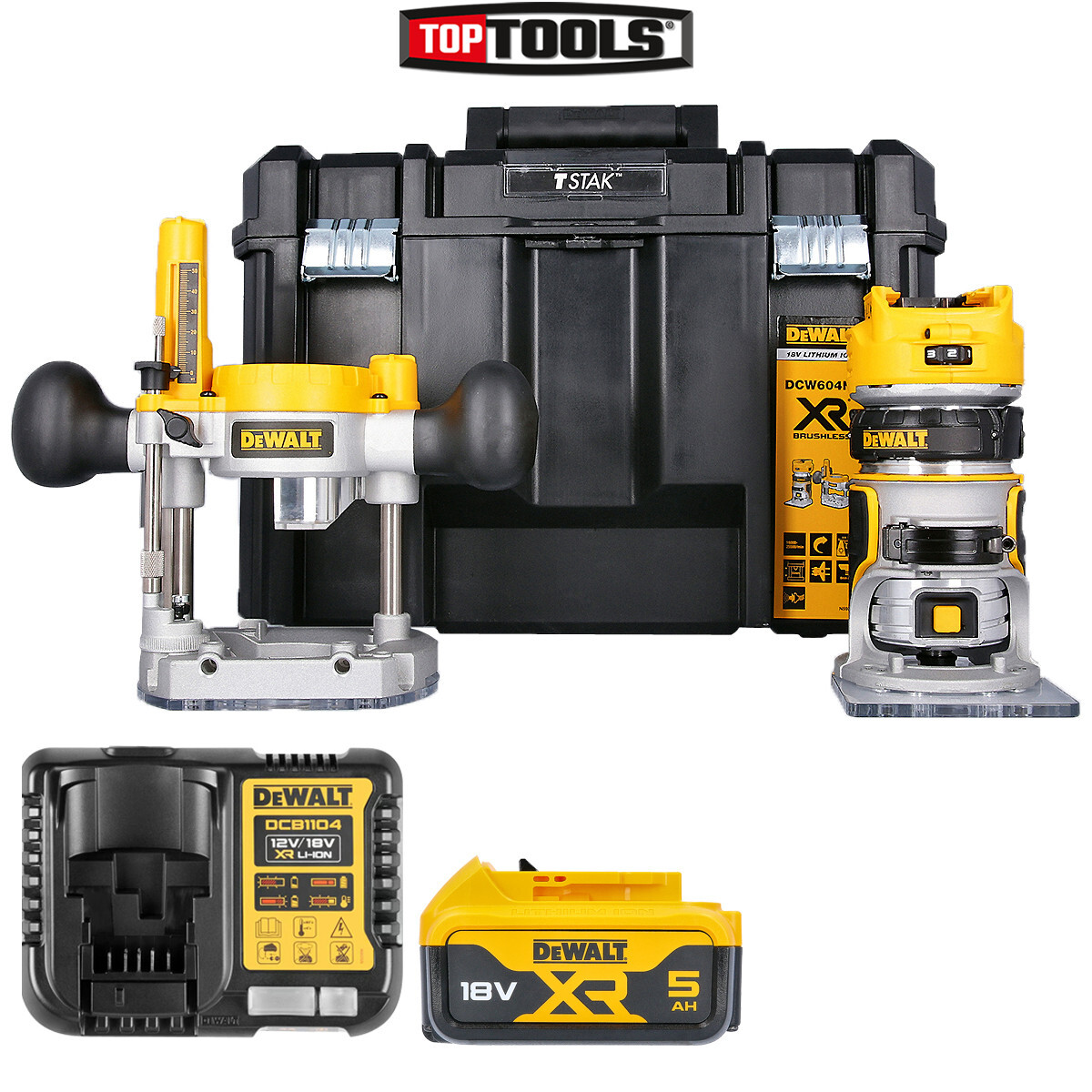 DeWalt DCW604P2 18V Brushless Router Trimmer + 2 x 5Ah Batteries Charger & case - Image 18