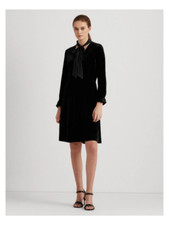 RALPH LAUREN Womens Black Long Sleeve Tie Neck Party Dress,Black,12p