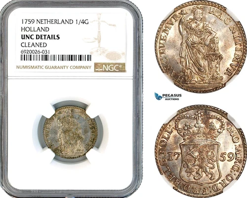 AK360, Netherlands, Holland, 1/4 Gulden 1759, Silver, NGC UNC Details