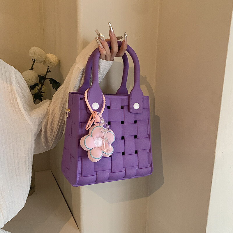 Women Woven Shoulder Bag Adjustable Strap Kawaii Top Handle Bag Female