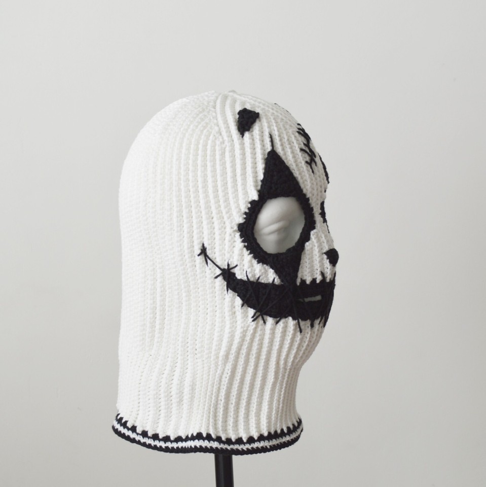 Grey 3 Holes Balaclava With Sad Face Embroidery main image 0