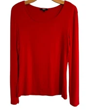 Tesoro Moda Shirt Size Small Red Stretch Top Long Sleeves Women Shirt