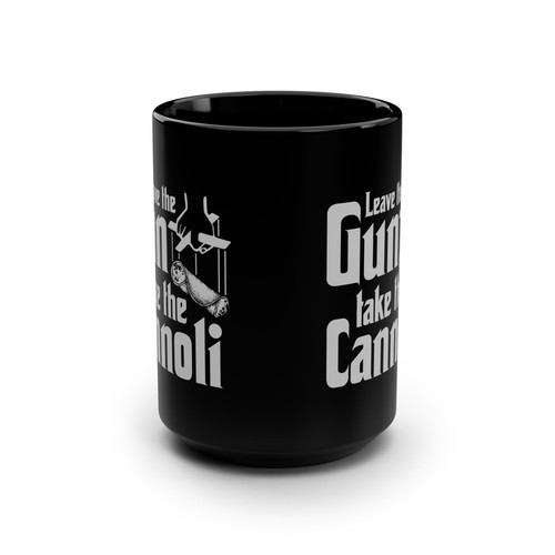 Taza de café negra Leave The Gun Take The Cannoli 15 oz - Imagen 2 de 10