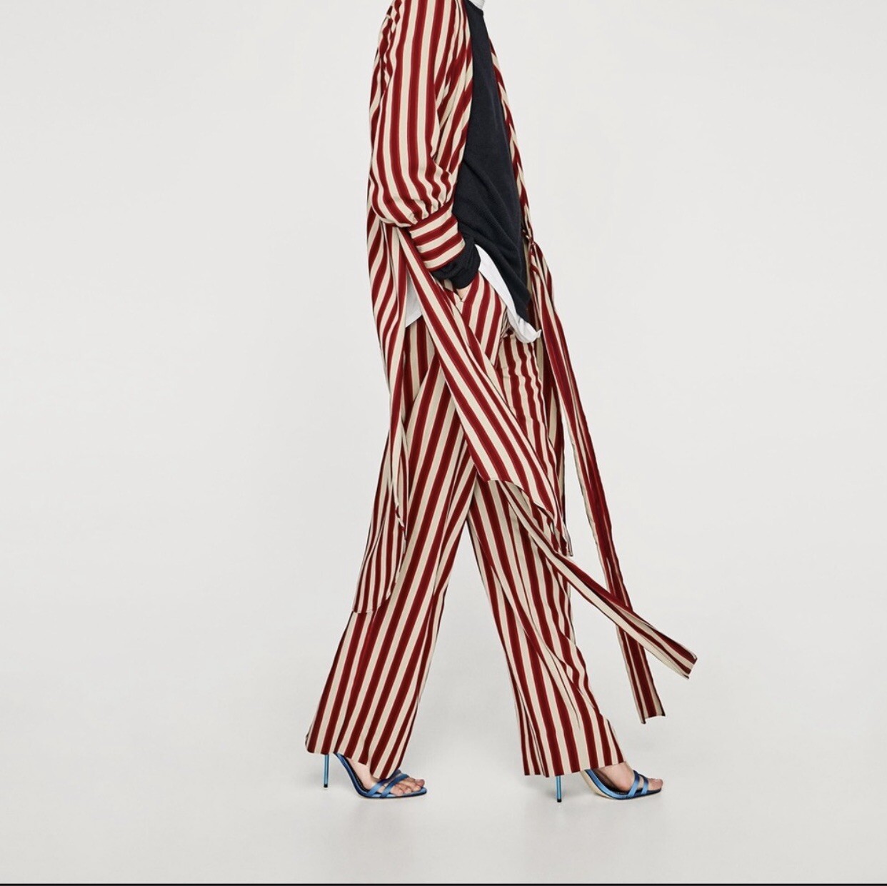 zara red striped trousers