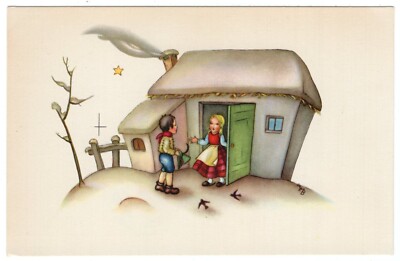 Artist postcard Christmas, New Year / A boy visits his girlfriend
