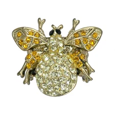 Bumble Bee Garden Party Summer Cocktail Ring Jewelr 3d Crystal Yellow Adjustable