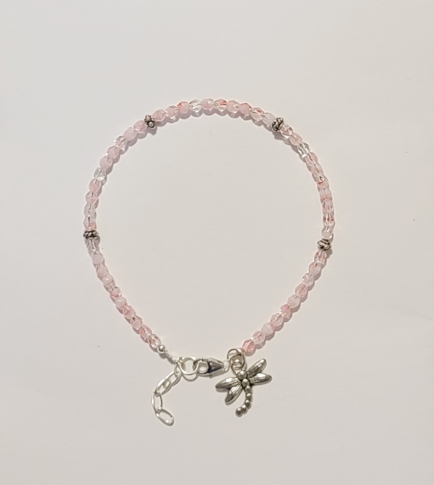 Baby Pink Czech Glass Beaded Anklet Sterling Silver Ankle Bracelet Summer Cute!