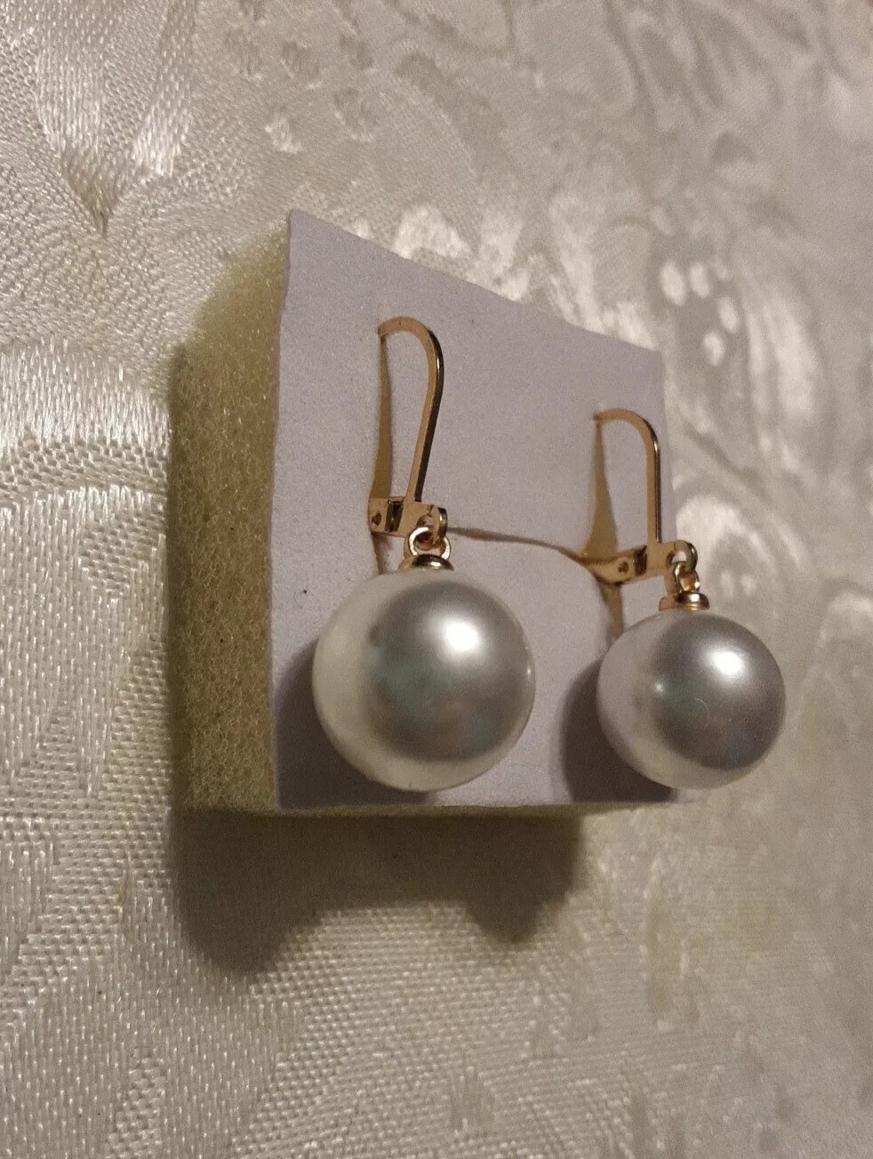 Simulated Single White pearl Dangle earrings - image 2