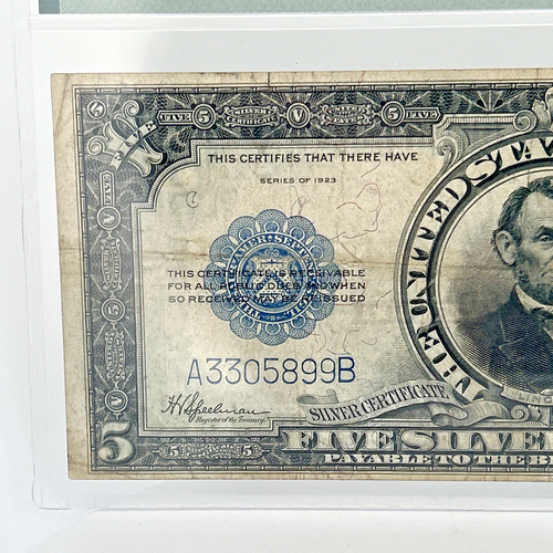 1923 $5 SILVER CERTIFICATE, LINCOLN PORTHOLE, FR#282 PMG VF-25 - Picture 3 of 6