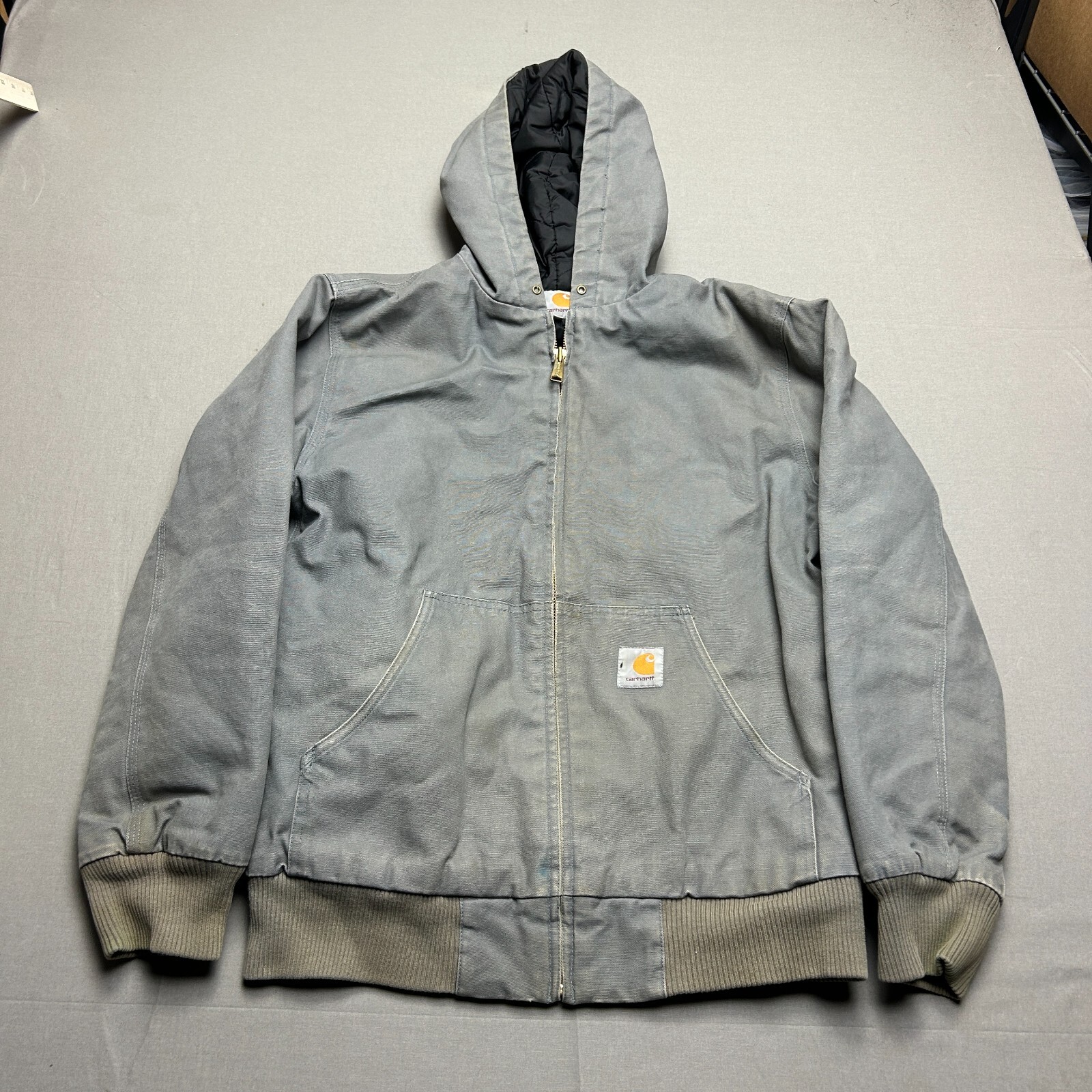 Carhartt Jacket Mens Size Medium Gray Quilted Coat Lined Grunge Hooded  Winter | Inox Wind