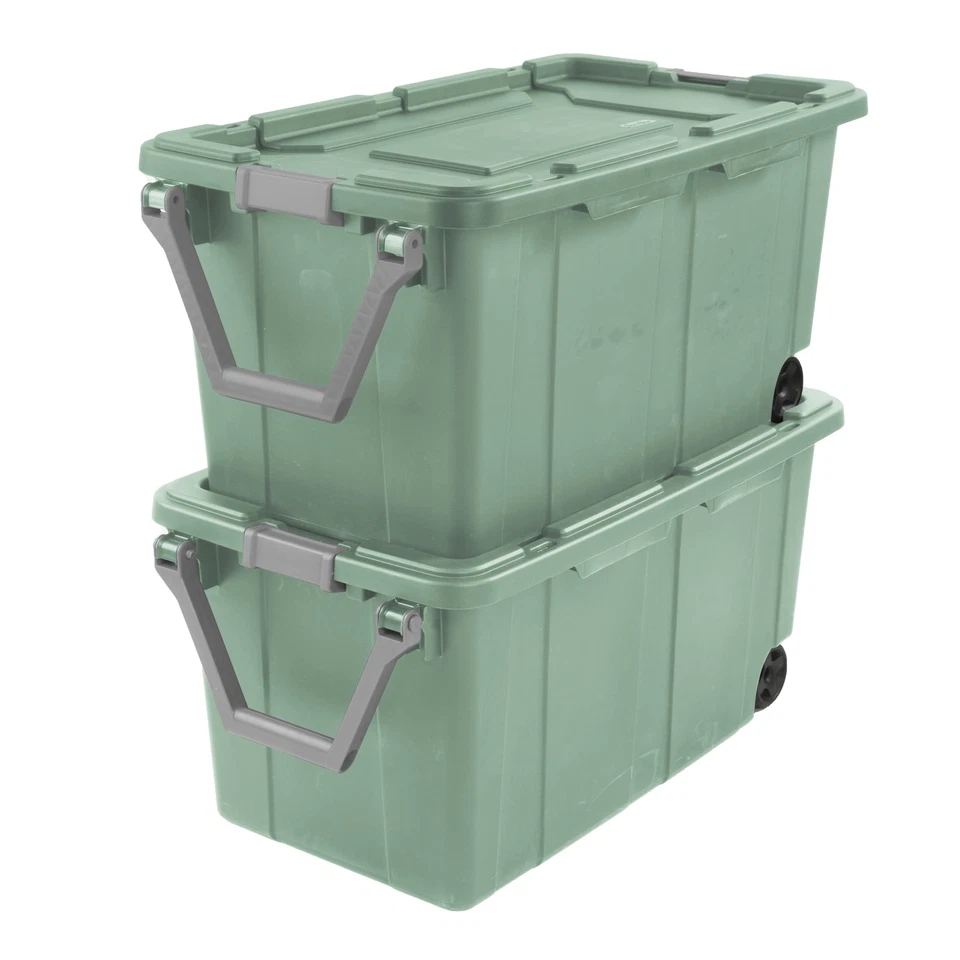 Sterilite 40 Gallon Wheeled Industrial Tote Plastic Adult, Green Sage, Set of 2 - Image 3 of 4