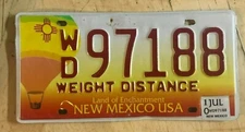 2010 NEW MEXICO WEIGHT DISTANCE PRO RATE IRP TRUCK LICENSE PLATE " WD 97188 " NM