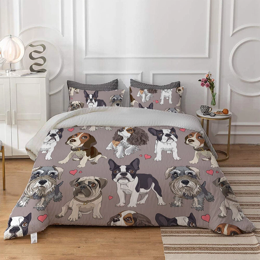 Bulldog Labrador Poodle Duvet Quilt Cover Twin Queen Bedding Set